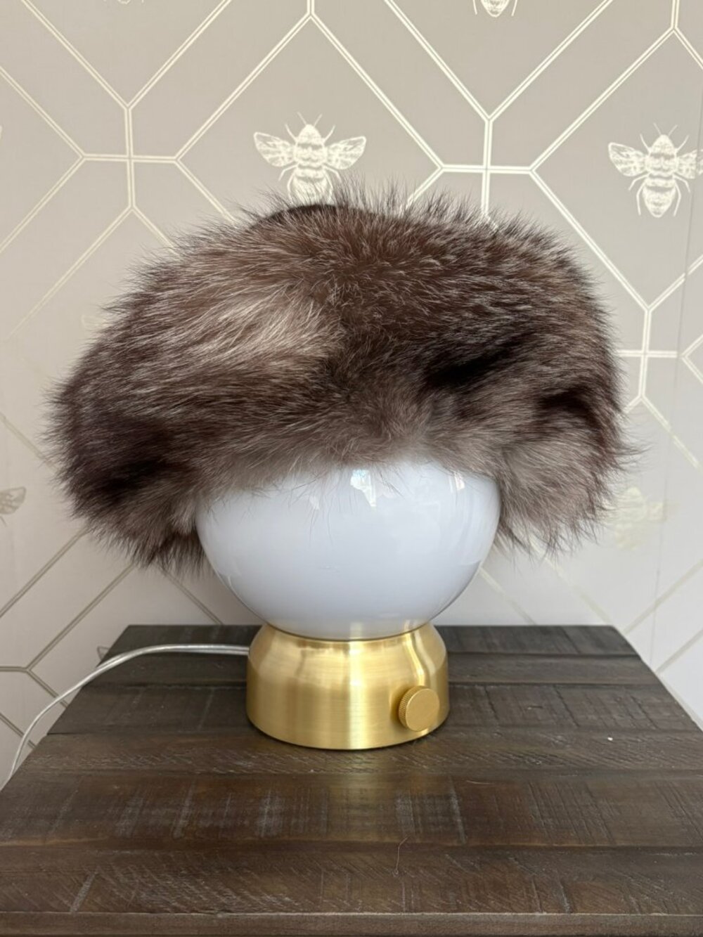 Indigo Fox Fur Trim Knitted Beanie